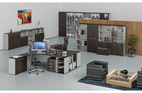 Kombinovaná kancelárska skriňa PRIMO GRAY, 1087 x 400 x 420 mm, sivá/wenge