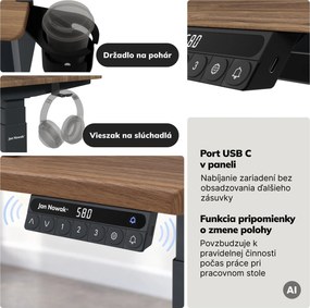 Elektrický stôl s reguláciou výšky ergonomický antracitový/orech,1200x600 mm: ARIA