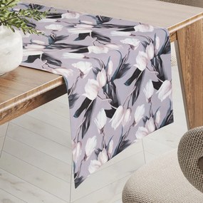 Biante Dekoračný behúň na stôl PML-034 Biele tulipány na sivom 20x140 cm