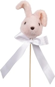 Dekorácia zápich ružová hlava králik s mašľou - 7*7*33 cm