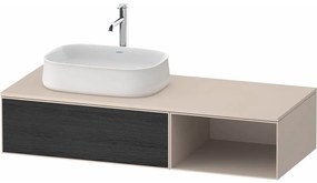 DURAVIT Zencha závesná skrinka pod umývadlo na dosku (umývadlo vľavo), 1 zásuvka + 1 otvorená priehradka, 1300 x 550 x 281 mm, dub čierny/taupe super matná, ZE4818016830000