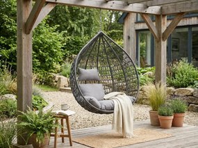 Sivé závesné kreslo KOKON bez stojana, svetlý vankúš