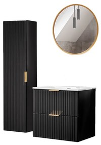 Kúpeľňová zostava Casad 60 cm so zápustným umývadlom, skrinkami a zrkadlom čierna