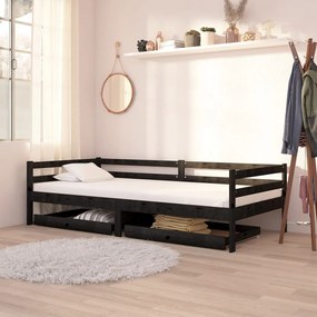 Denná posteľ so zásuvkami 90x200 cm čierna borovicové drevo