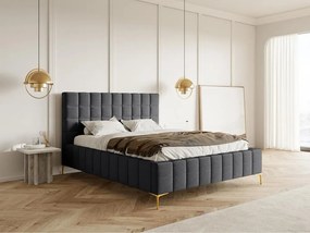 Manželská posteľ 160 cm Sheldona 160 (s roštom) (s úl. priestorom) (tmavosivá + zlatá). Vlastná spoľahlivá doprava až k Vám domov. 1099767