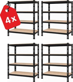 Akcia 4x Regál 180x160x50 cm profesionálny 4-policový, nosnosť 1600 kg - čierny - 4ks