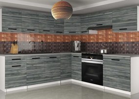Kuchynská linka Belini 420 cm šedý antracit Glamour Wood s pracovnou doskou Uniqaplus   TOR UNIQAPLUS/4/WT/GW1/0/B1