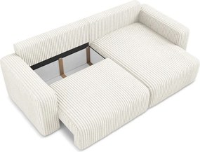 Krémovobiela menčestrová rozkladacia/s úložným priestorom rohová pohovka (pravý roh/s leňoškou) Kona – Makamii