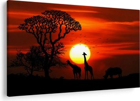 Obraz - Siluety zvierat pri západe slnka (90x60 cm)