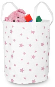 Detský úložný kôš, bielo-ružový, hviezdičky, 35 x 60 cm | Nukido