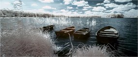 Obraz - Drevené loďky na jazere (120x50 cm)