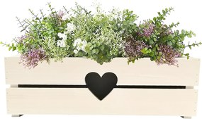 AMADEA Drevený obal na kvetináč so srdcom biely, 52x21,5x17cm Český výrobok