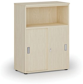 Kombinovaná kancelárska skriňa so zásuvnými dverami PRIMO WOOD, 1087 x 800 x 420 mm, breza