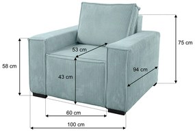 Kreslo s taburetom SMART SET, svetlo modrá