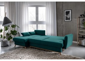 Tyrkysovomodrá rozkladacia/s úložným priestorom rohová pohovka (ľavý roh/s leňoškou) Scandic Lagom – Miuform