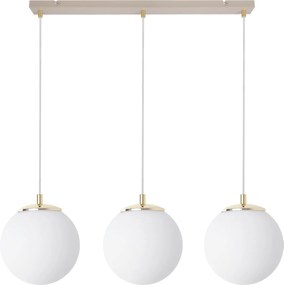 Závesné svietidlo Florence, 3x biele sklenené tienidlo, g/be
