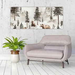 Obraz - Les s medveďmi (120x50 cm)
