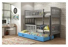 Detská poschodová posteľ KUBUS s výsuvnou posteľou 90x200 cm - grafit Modrá