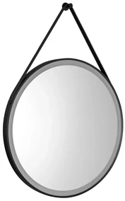 Aqualine Aqualine, STAGO guľaté zrkadlo s LED osvetlením priemer 60cm, kožený popruh, dotykový senzor, stmievateľné, čierna matná, SG060