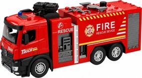 LEAN Toys Hasičské auto s funkciou striekania vody, kovová kabína, svetlá, zvuky, mierka 1:12