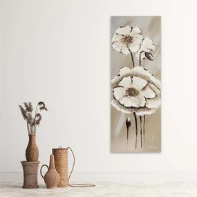 Gario Obraz na plátne Biele maľované kvety Rozmery: 40 x 120 cm