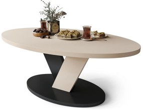 LOVA Béžový/Čierny - OVÁLNY KONFERENČNÝ STOLÍK 110 × 60 cm MODERNÝ KÁVOVÝ STOLÍK