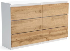 Veľká komoda 6 zásuviek ARIE šírka 120cm Biely/Wotan dub