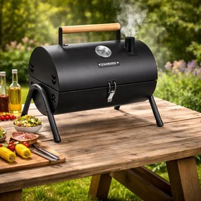 Turistický gril na drevené uhlie s poklopom