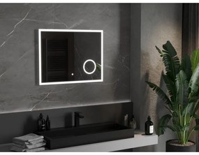 Mexen Kala, LED kúpeľňové zrkadlo s podsvietením a kozmetickým zrkadlom 80 x 60 cm, 6000K, ochrana proti zahmlievaniu, 9820-080-060-611-00