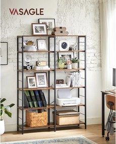 6-poschodová knižnica, vysoký úložný regál, 30 x 120 x 170 cm, hnedá a čierna