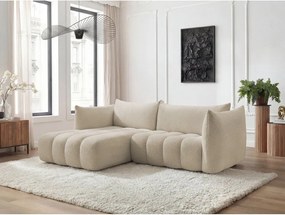 Béžová rohová pohovka z textílie buklé (ľavý roh/s leňoškou) Azra – Bobochic Paris