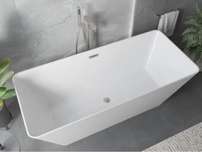 Mexen Velo Slim, voľne stojaca vaňa 170 × 75 cm, biela lesklá, oceľový prepad, 52811707500-97