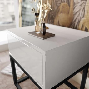 NOČNÝ STOLÍK EDWARD II BIELY VYSOKÝ LESK + ČIERNY OCEĽOVÝ PODSTAVEC