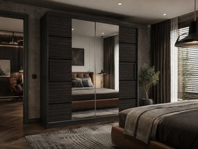 Posuvná skriňa 200 cm PREMIUM SO ZÁSUVKAMI čierna tmavý eben ME SZP5/1/B/HK/0/KLP