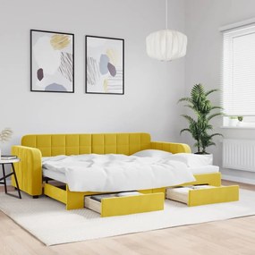 Rozkladacia denná posteľ s matracmi žltá 80x200 cm zamat 3196975