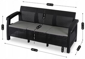 Záhradná pohovka Flint 182 cm z umelého ratanu čierna/sivá