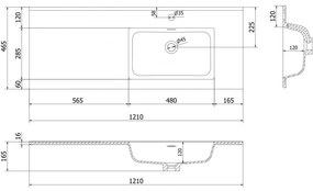 Mexen Otis, umývadlo na zapustenie 121 x 46,5 cm, pravé, biela lesklá, 25181200P