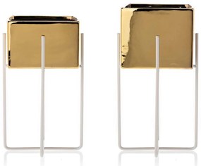 KERAMICKÝ KVETINÁČ SO STOJANOM MIZU 22X12 CM ZLATÁ/BIELA