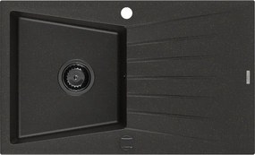 Mexen Cesar, granitový drez 775x470x190 mm, 1-komorový, čierna-zlatá metalíza s čiernym sifónom, 6514771010-75-B