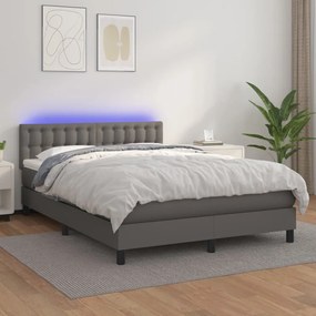 Boxspring posteľ s matracom a LED sivá 140x200 cm umelá koža 3134229