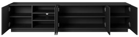 TV stolík Asha 200 cm s ryhovaným čelom - čierny mat