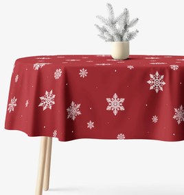 Goldea oválny obrus 100% bavlnené plátno - snehové vločky na červenej 140 x 200 cm
