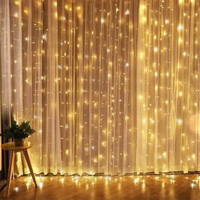 Brilagi - LED vianočný záves 300 LED/8 funkcií/3×AA/USB 1,2 m teplá biela
