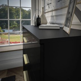 KOMODA MARION ČIERNÝ LESK / ZLATÁ ÚCHYTKA LED 95