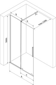 Mexen Velar, sprchová zástena s posuvnými dverami Walk-in 110 x 200 cm, 8mm šedé sklo, zlatá lesklá, 871-110-000-43-50
