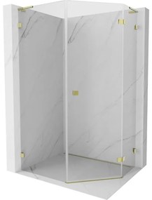 Mexen Lunar, L pravý výklopný päťuholníkový sprchový kút 80 x 100 cm, 8mm číre sklo, zlatý profil, 831L-080P-100L-50-00-P