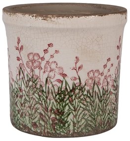 Béžovo-zelený obal na kvetináč s ružovými kvetmi Rustic Flower M - Ø 15*14 cm