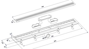 Polysan Polysan, INDY sprchový kanálik s nerezovým roštom, superflow, DN50, 810x122x65 mm, 73651