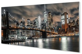 Sklenený obraz Most v noci panorama 100x50 cm
