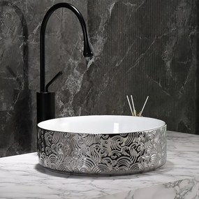 BPS-koupelny Keramické umývadlo na dosku HYD-LA-WH-SV-MOD3-360 36x36 cm, biele/strieborné
